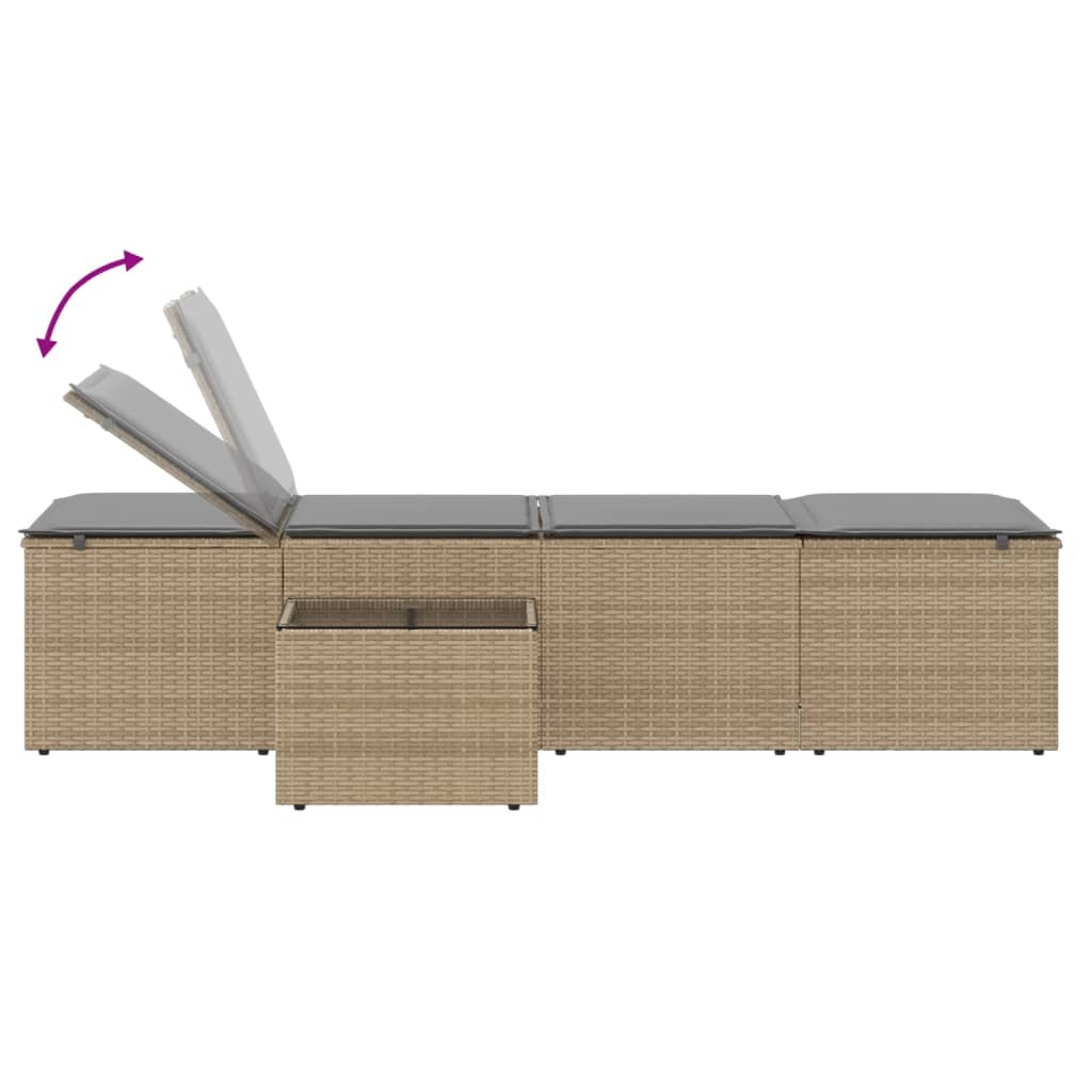 2 Piece Sun Lounger Set with Table Beige Poly Rattan