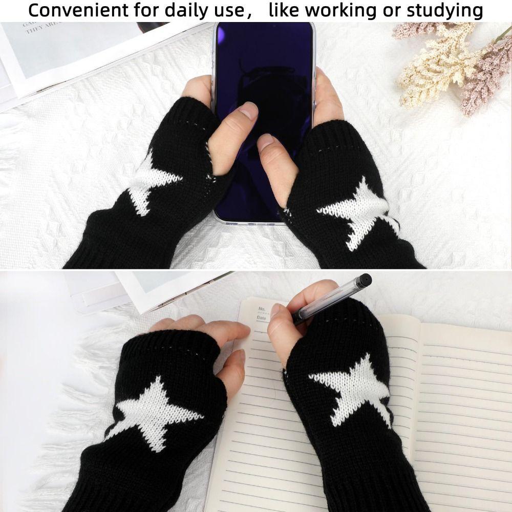 Пара Термо-грелок Беспалые Звездные Вязаные Перчатки Детские Митенки Готические Аксессуары