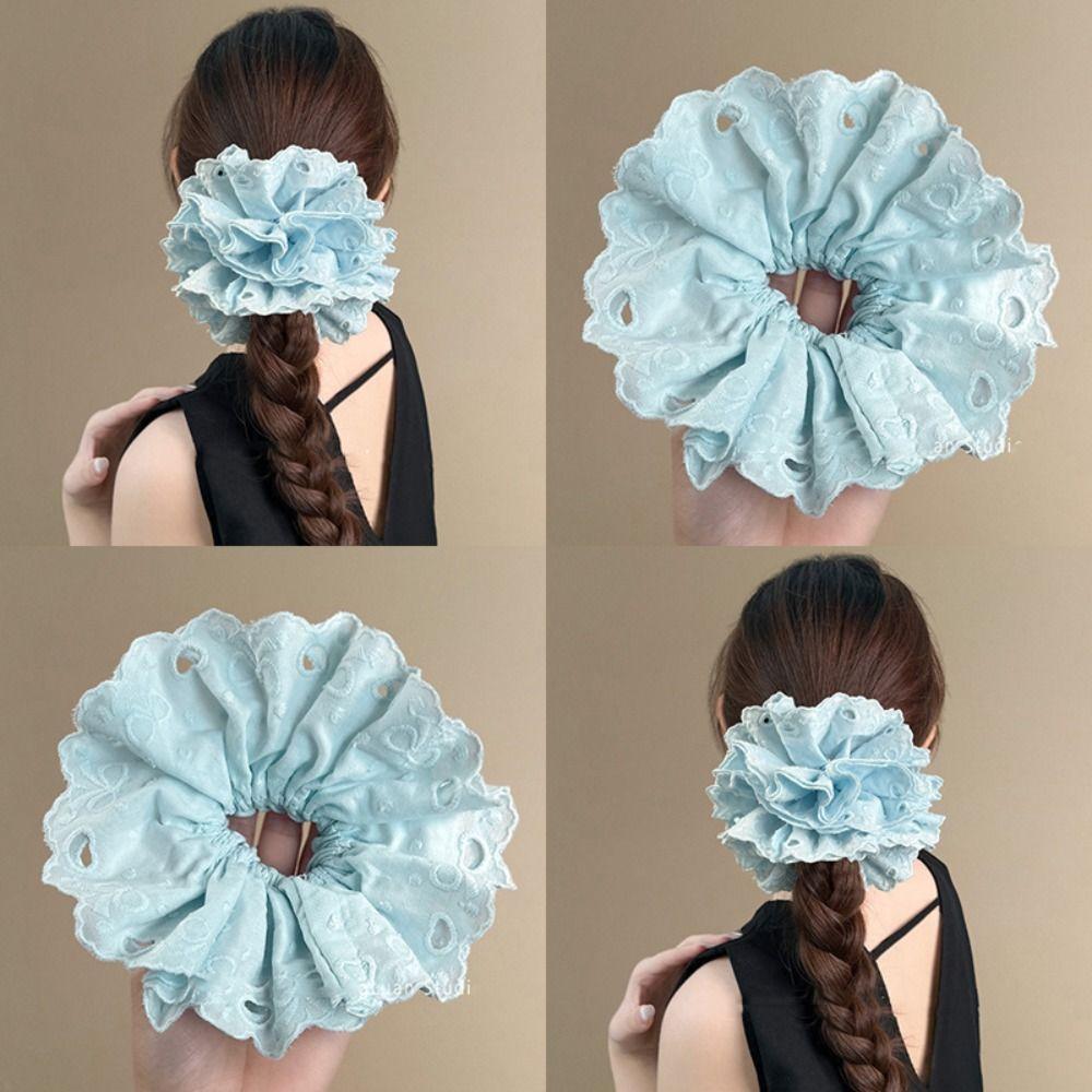 Flower Shape Ballet Style Lace Scrunchies Hair Tie Embroidery Large Hair Scrunchies Ladies