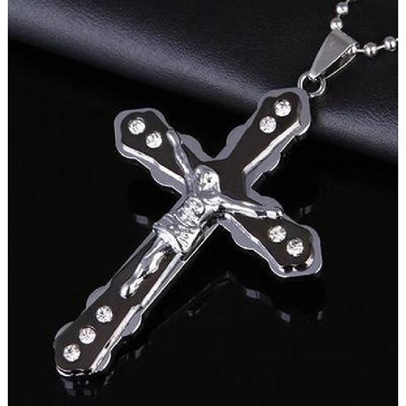 Классическая мода Крест Иисус Кулон Мужское ожерелье Вера Ювелирные изделия (с серебряным килем