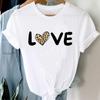 (Asian Size) Women Print Leopard Love Heart Trend 90s Style Lady Tee Top Clothing Casual Short Sleeve Fashion Tshirt Female Graphic T-shirt