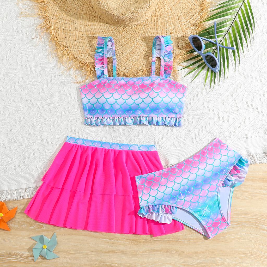 3 шт./компл. купальники для девочек, верх, низ, юбка, детские бикини, детский купальный костюм, купальник, пляжная одежда
