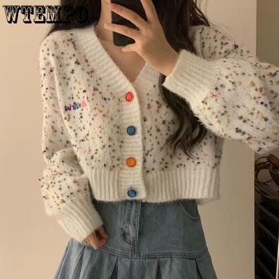 Женский короткий свитер, вышитый вязаный кардиган, весенне-осенний, корейская версия, мягкий, клейкий короткий свитер