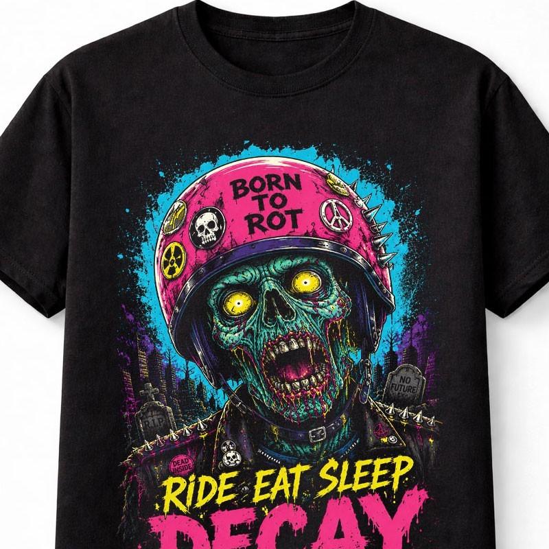 Decay Punk Zombie Biker Skull Horror Graphic Goth Unisex TShirt