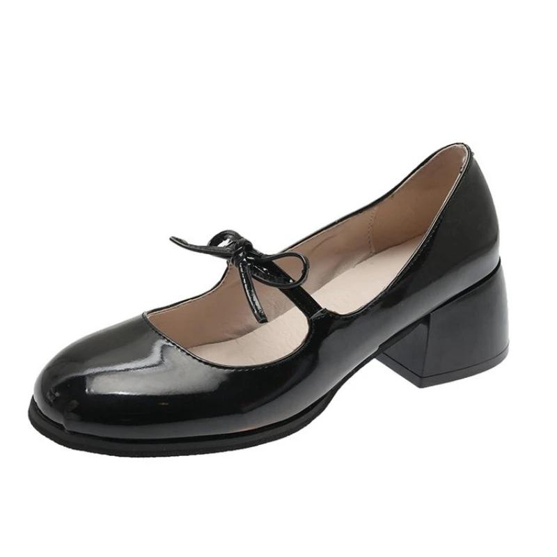 Новые женские туфли на высоком каблуке, квадратные каблуки, садовая головка, туфли с неглубоким носком, удобные и модные для женщин