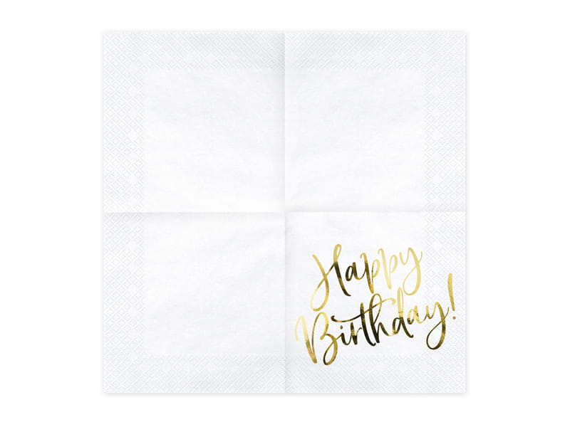 Serwetki Happy Birthday 33X33 Cm Białe/ Złote 20 Szt