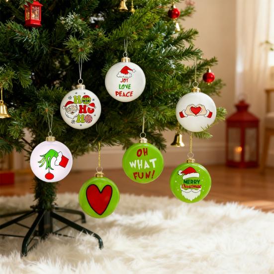 12Pcs Christmas Ornaments Santa Claus Hat Pattern Green White Shatterproof Balls Set Xmas Tree Decorations