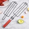 Detachable Sausage Grill Mesh Outdoor Wooden Handle Barbecue Cage Camping Picnics Hot Dog Clips Portable Kitchen Grilling Rack