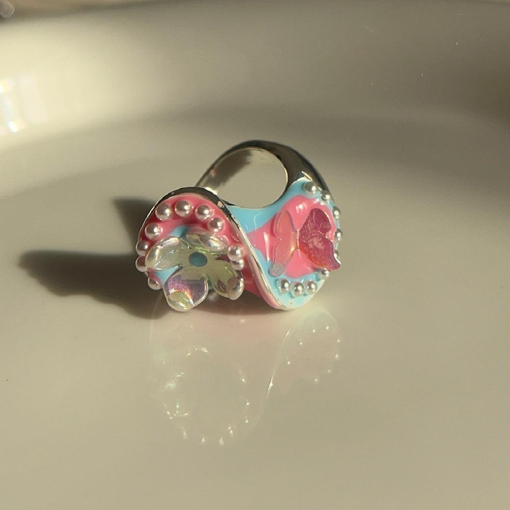 Geometric Enamel Love Heart Ring Open Ring Irregular Enamel Ring Painting Ring Women