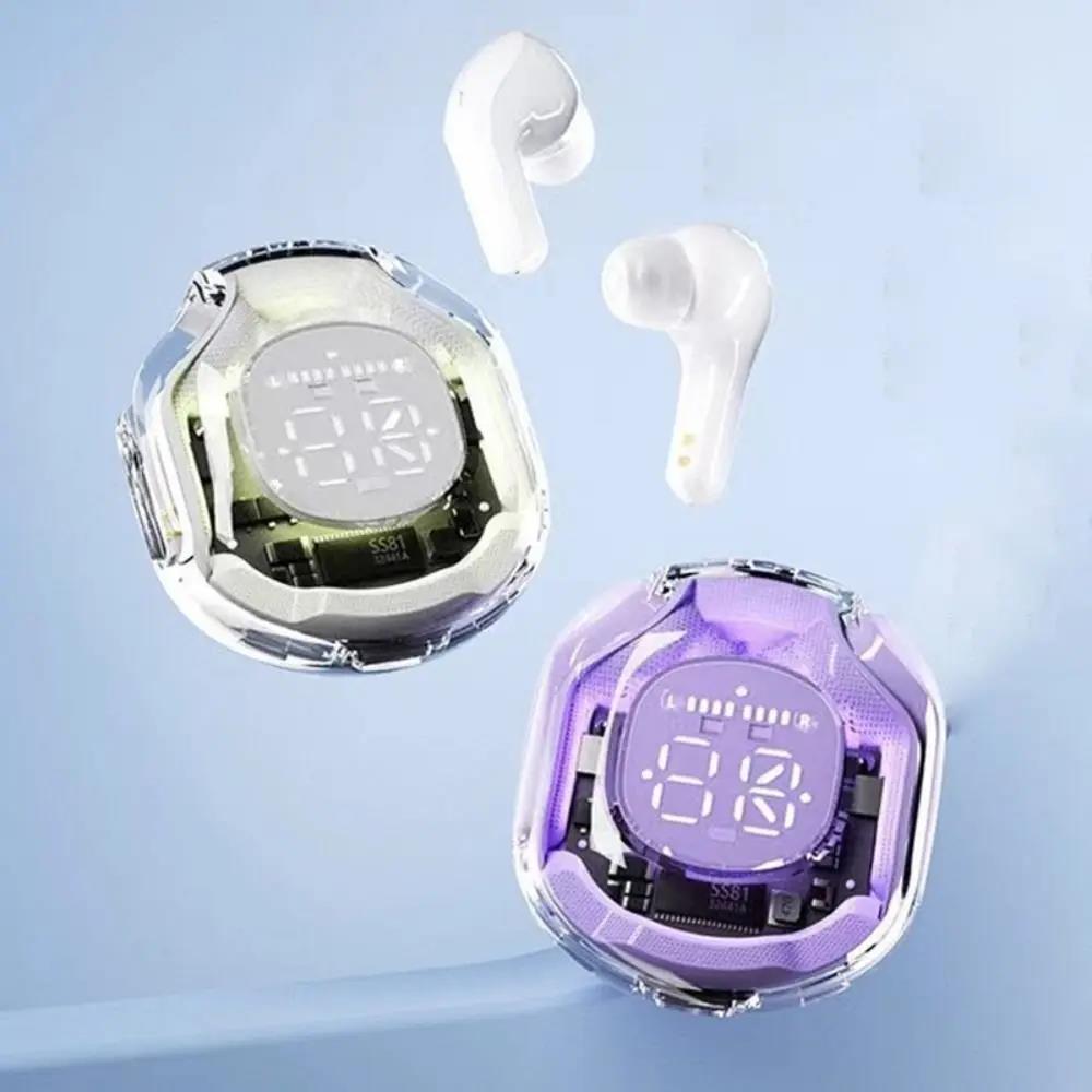 TWS Беспроводные Bluetooth Наушники с Шумоподавлением Hi-Fi Стерео Спортивные Наушники со Светодиодным Цифровым Дисплеем Прозрачный Зарядный Кейс