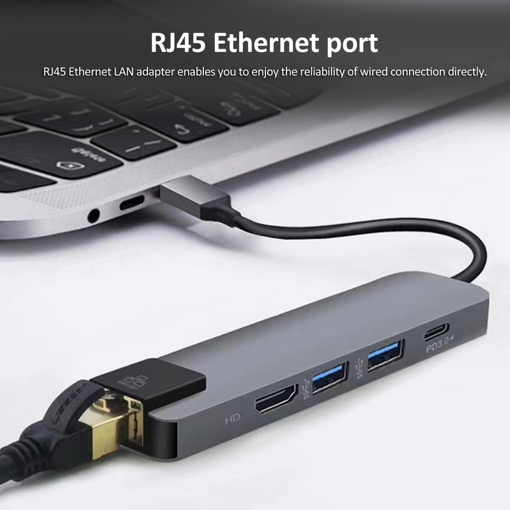 Многопортовый адаптер док-станции USB-концентратора TypeC 5IN1 с 4K HD RJ45 Ethernet USB 3.0 PD