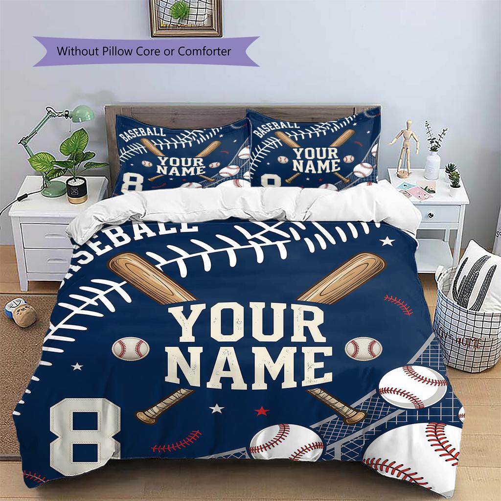 Custom Name Ball Game Graphic Pattern Bedding Quilt Set Home Decoration Gift (1 * duvet cover + 2 * pillowcase without core)