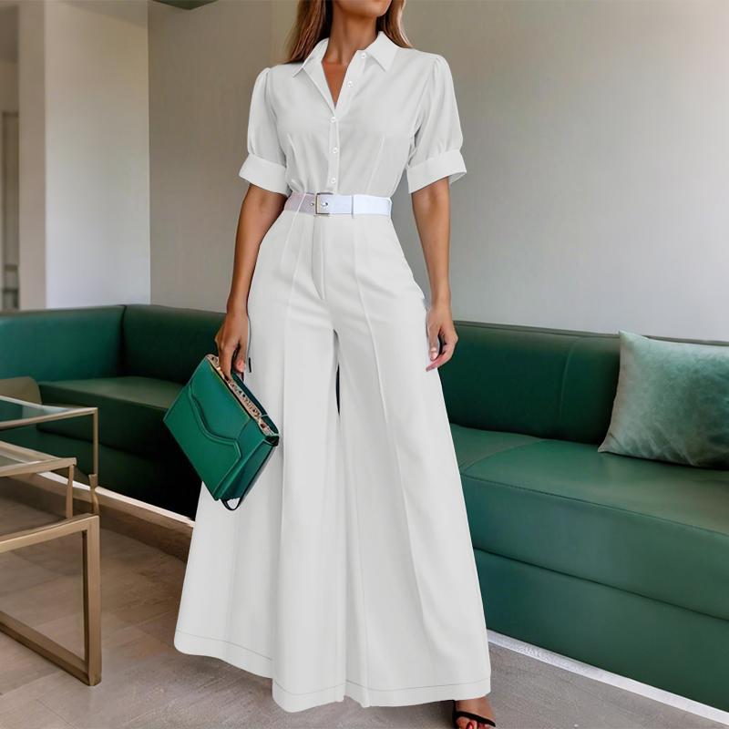 ZANZEA Women Casual Short Sleeve Blouse and Wide Leg Pants Casual Two Piece Suit Sets