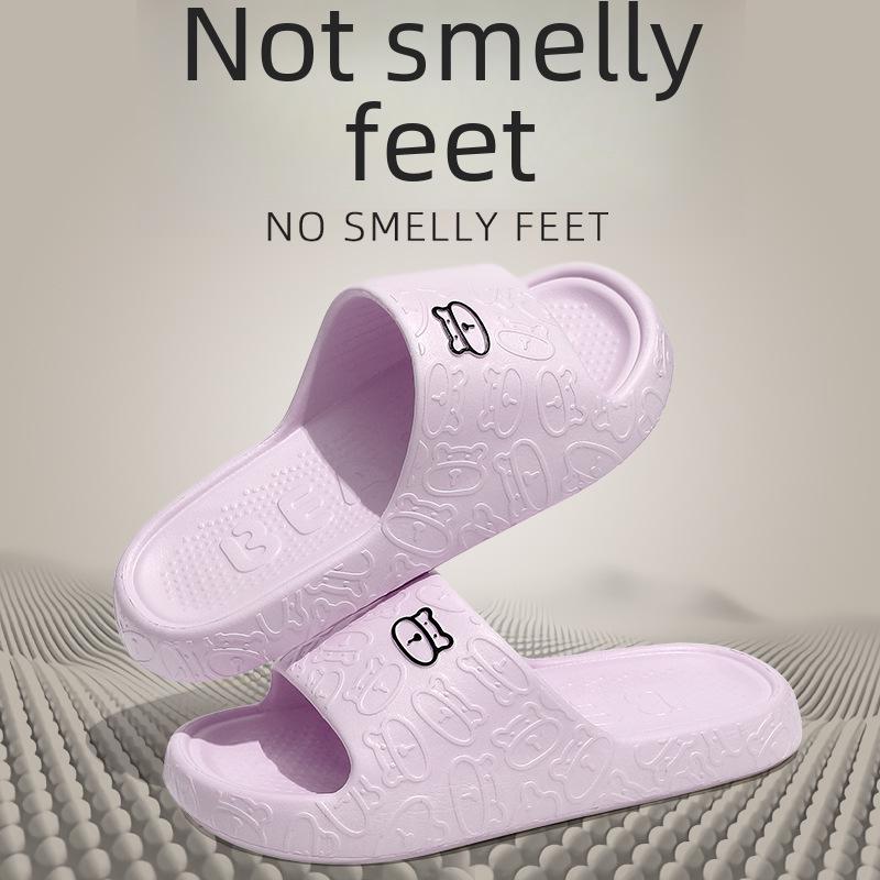 Женские нескользящие летние тапочки большого размера, милый дизайн с медведем; Мужские домашние тапочки для купания на лето.