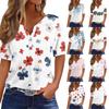 Women's Casual Printed V-Neck Short Sleeve Decorative Button T-Shirt Top