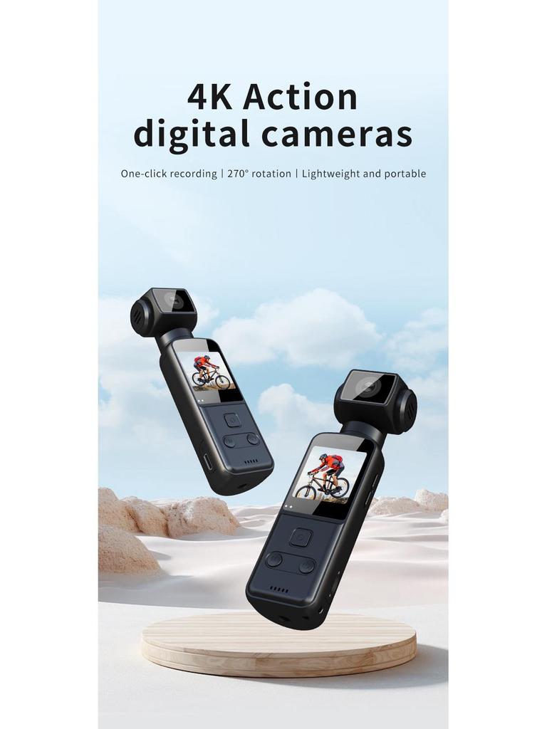 4K Action Camera with 270° Rotating Lens for Outdoor and Cycling