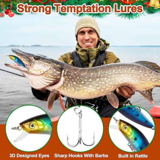 2024 Christmas Advent Calendar Fish Tackle Set 24 Days Countdown Fishing Lure Daily Fishing Gear with Baits Hooks Accessories