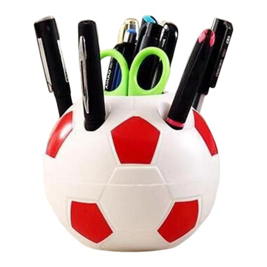 Подставка для ручек в виде футбольного мяча, пластиковый контейнер для хранения в форме футбола, многофункциональный настольный органайзер для ручек, карандашей, кистей для макияжа, офисные принадлежности