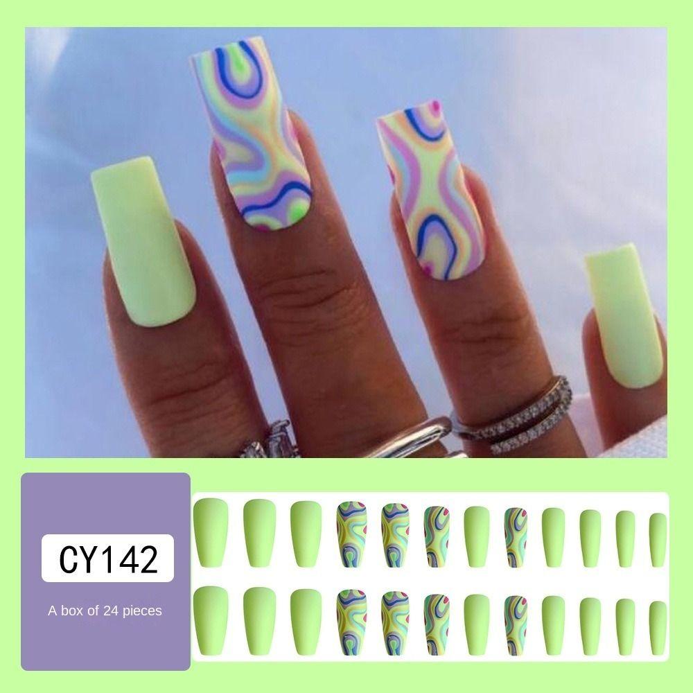 Тип Съемные Накладные Ногти Французские Волнистые Гроб Желтый Цветок Длинные Балерина Сердце Любви Накладные Ногти