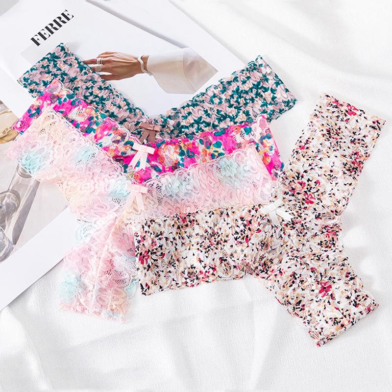 Women Sexy Flowers Panties Low-waist G String Thong Underwear Female Temptation Breathable Lingerie Ultra Thin Intimates