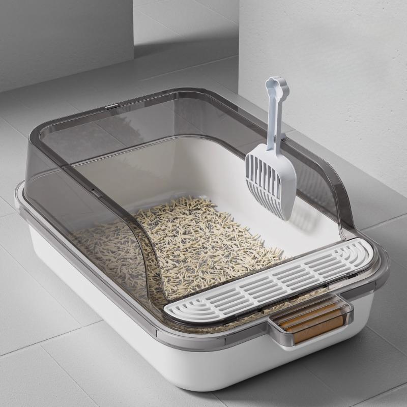 Large Cat Litter Box Semi-Enclosed Odor Control Pet Toilet Anti-Splash Ventilated Step Tray Premium Large Capacity Pet Potty