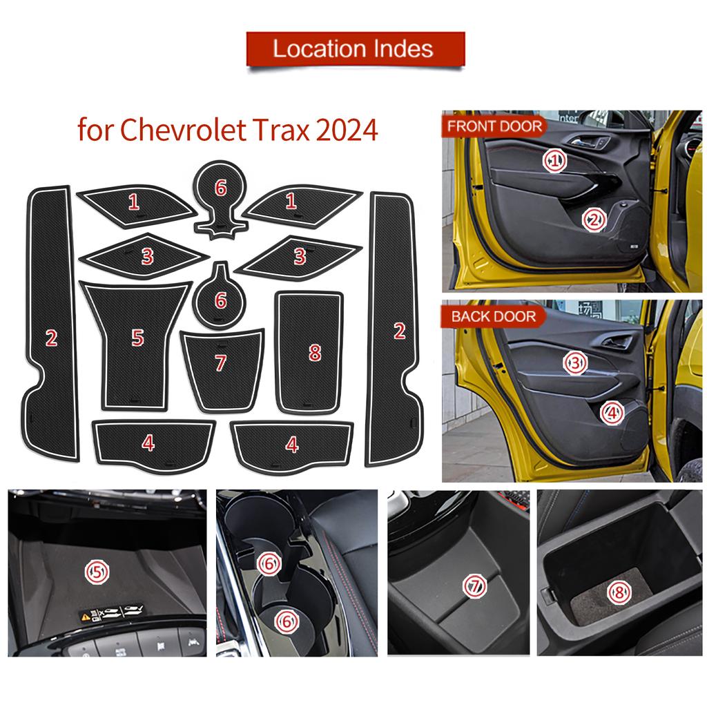 Smabee for Chevy Chevrolet Trax 2024 2025 Car Gate Slot Mat Anti-Slip Door Groove Center Cup Pad Rubber Interior Accessories