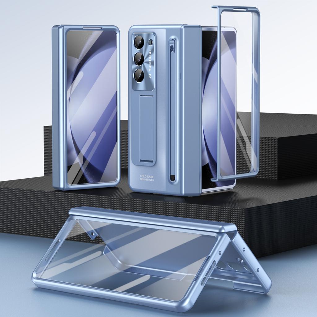 RENGZ Shockproof Hinge Protection Case For Samsung Galaxy Z Fold 6 5 4 With Pen Stand Fold5 Tempered Glass Protective Film Cover