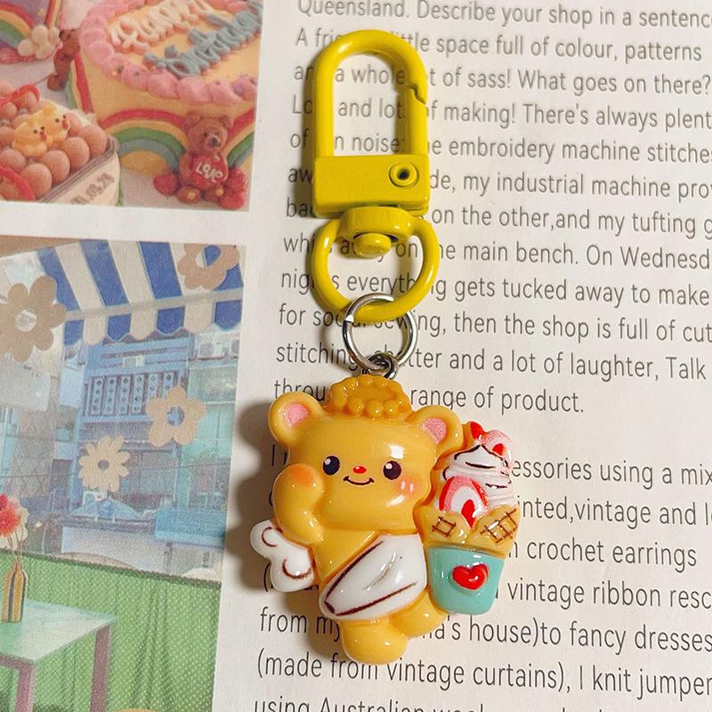 Милый брелок для ключей в виде медведя из смолы, кулон на сумку, брелок с изображением мультфильма, ювелирные изделия для женщин, рюкзак, подвески, аксессуары для декора