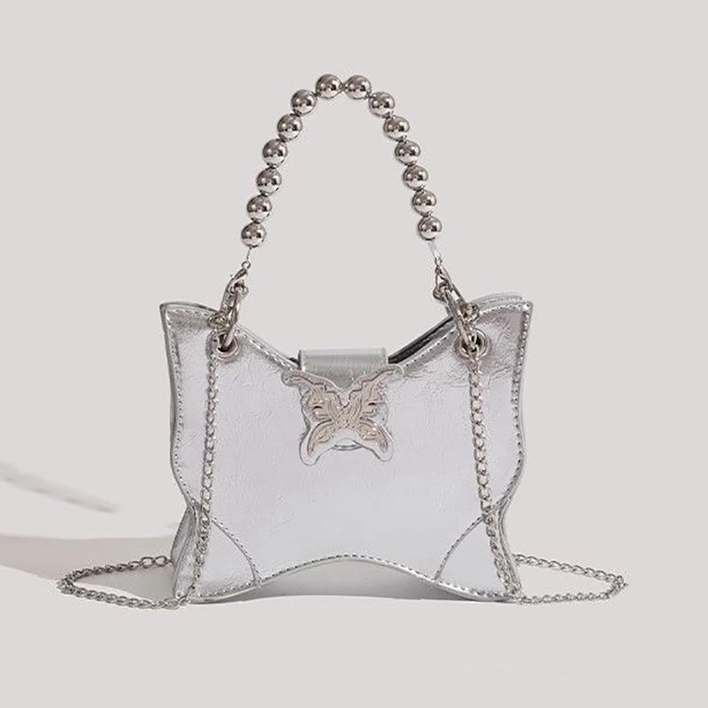 Fashion Women Butterfly HandBags Female Punk Streetwear Metal Buckle Pearl Handle Shoulder Bags Y2K Harajuku Metal Decoration