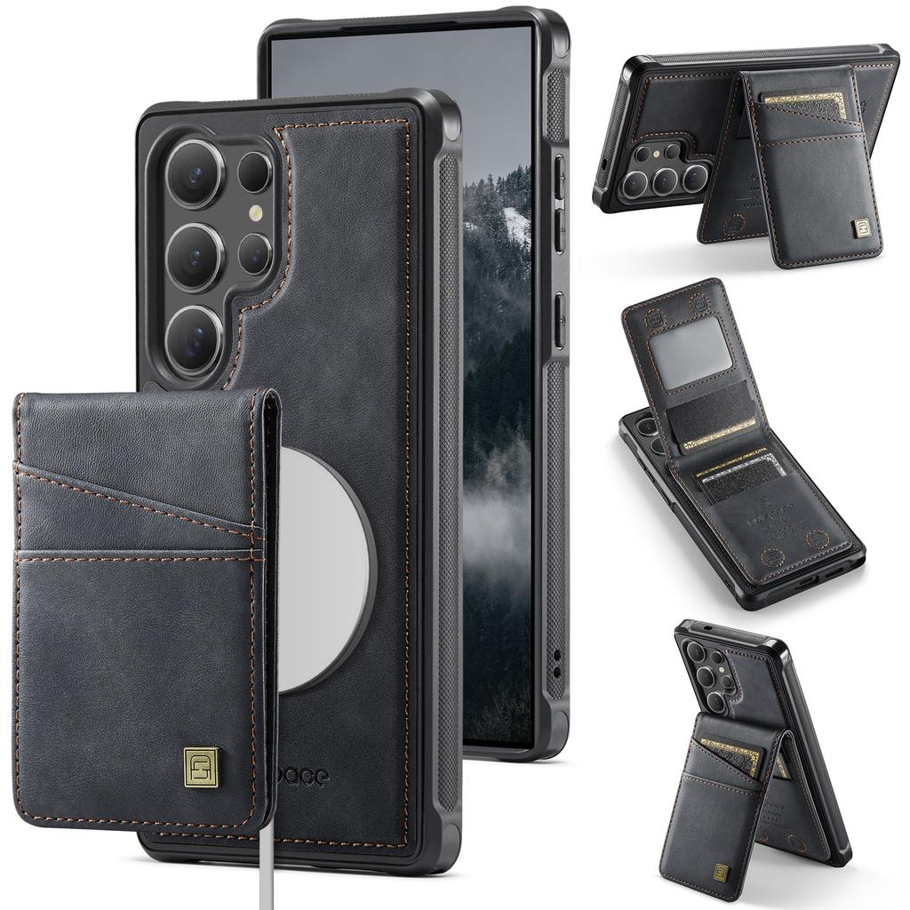 For Samsung Galaxy S24 Ultra Case AUTSPACE A12 Leather Back Cover with Magnetic Detachable Card Bag Kickstand