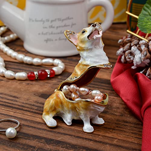 2.6-inch Corgi Figurine Dog Trinket Box, Hinged Jewelry Box, Golden Crystal Enamel, Animal Home Decor, Spicy Day Gift for Dog Lovers