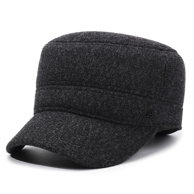 Men's Winter Flat Cap Velvet Thick Cap Woolen Cotton Cap Outdoor Warm Ear Protection Cap for Middle-Aged and Elderly