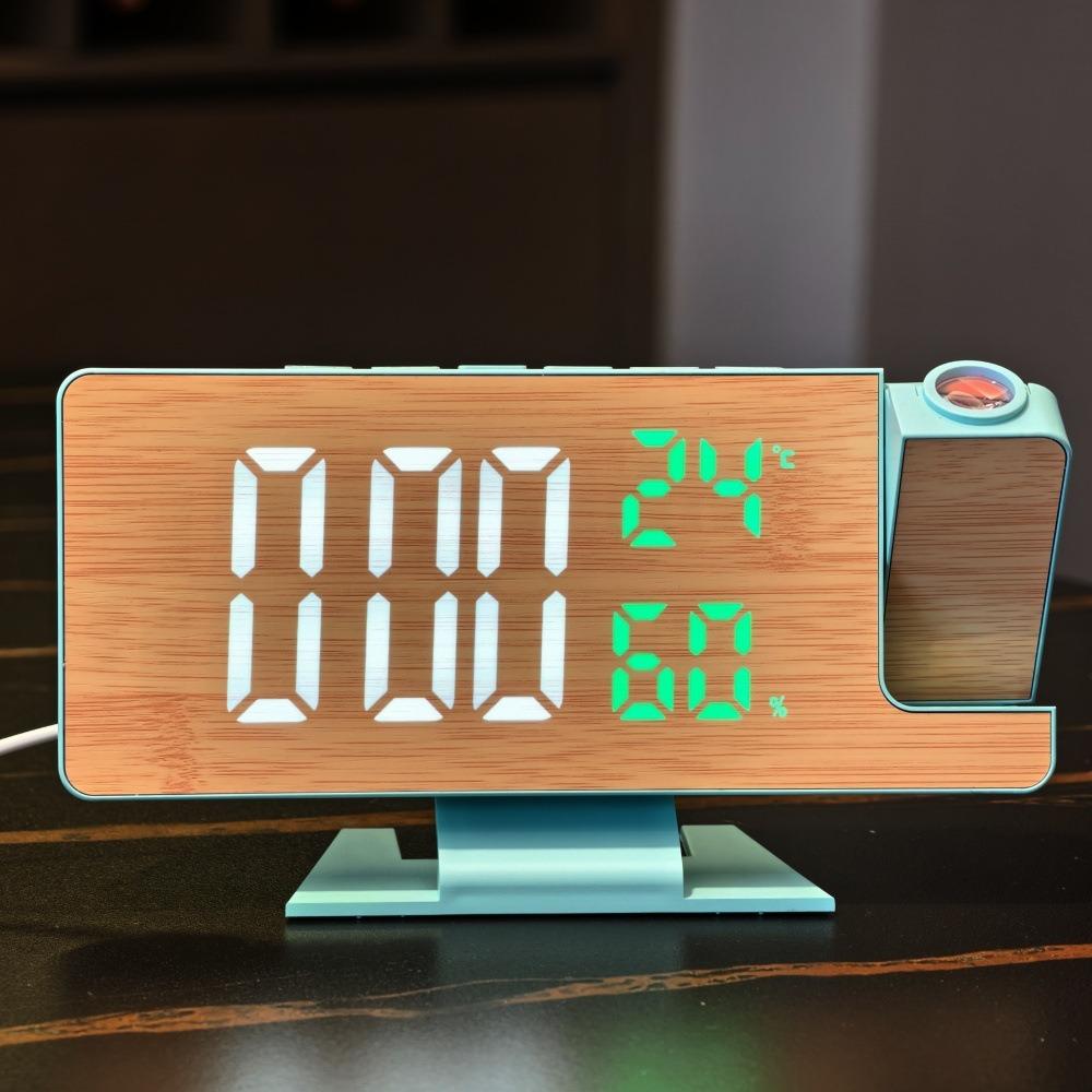 12/24 H LED Projector Clock Large Screen Temperature Humidity Digital Alarm Clock Adjustable Brightness 180° Rotatable