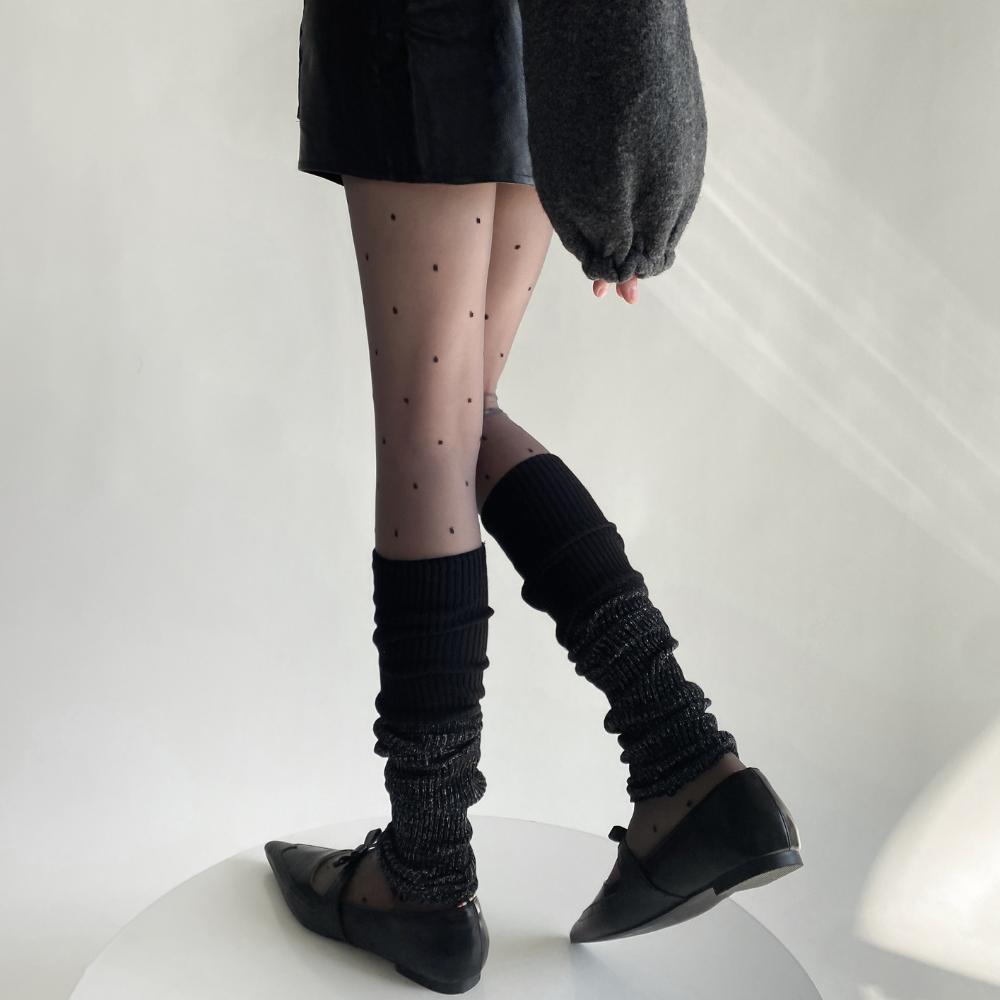 Women Leg Warmers Patchwork Silver Shiny Foot Cover Knee Socks Y2k Girls Leg Warmers Solid Color Black Gray Long Socks Stockings