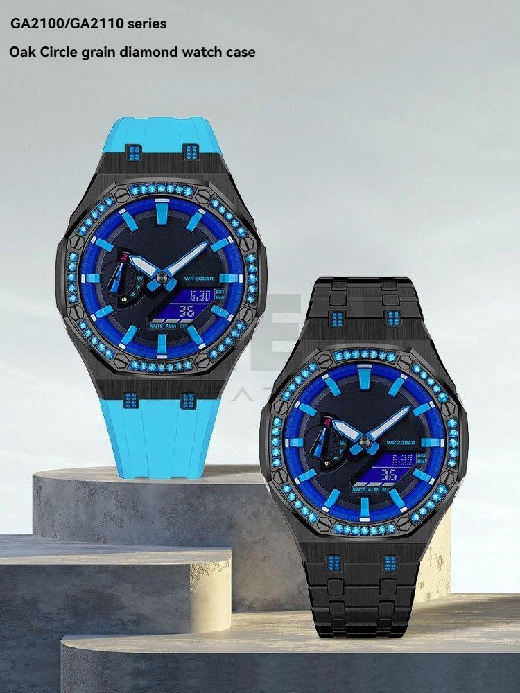 Для Casio Восьмиугольные Спортивные Часы GA2100/GA2110/GA-B2100 Модифицированный Нержавеющая Сталь Металл Синий Алмазный Корпус Ремешок Набор Аксессуаров