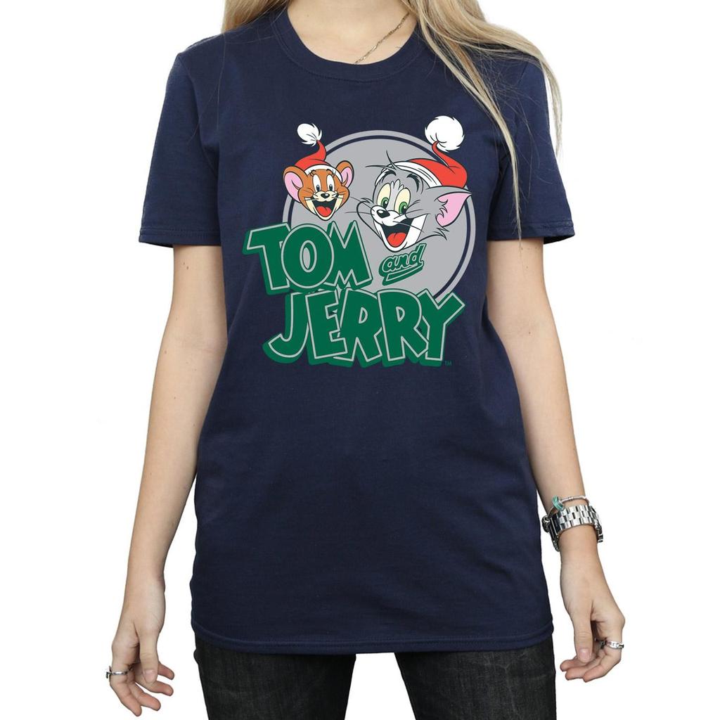 Tom And Jerry Womens/Ladies Christmas Greetings Cotton Boyfriend T-Shirt