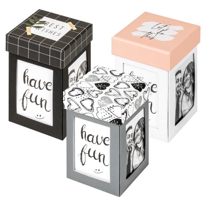 Boîte cadeau photo - Surprise - 8,8 x 13,8 cm - Noir - Design moderne - Pour adultes