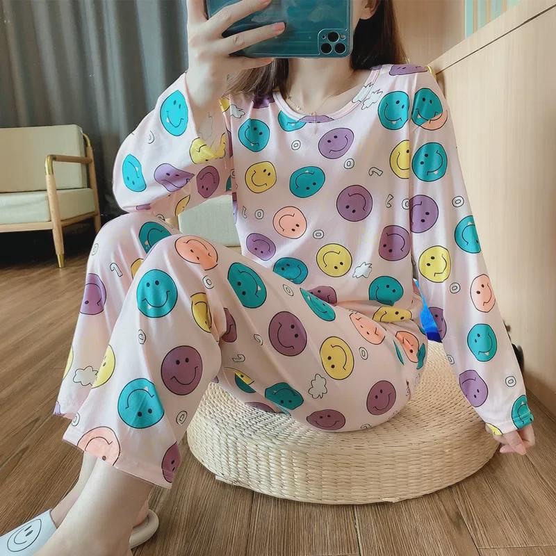 Women's Cute Cartoon Pajama Set - Long-Sleeve Top & Trousers