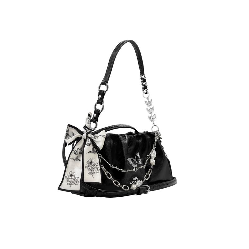 COACH shoulder bag [Customized bag] Faye metal logo cloud leather tag sewn embroidered carriage logo extension Butterfly Dream White Basic Outfit