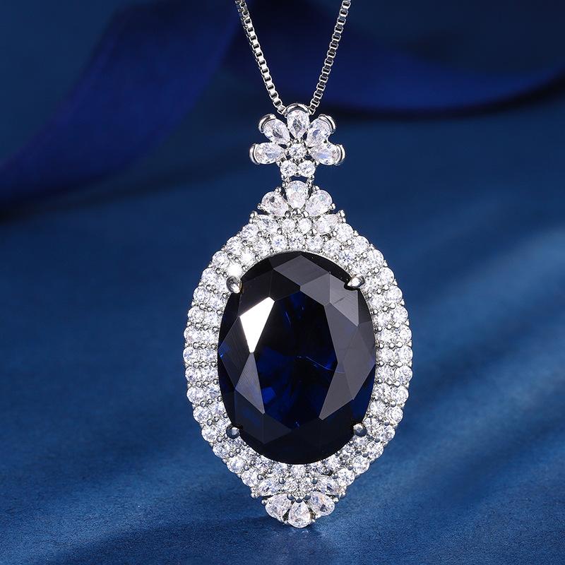 Jewelry Copper Bottom Gold Plated Simulation Color Treasure Fashion Pendant Necklace Big Dan Shape Main Stone 15 * 20