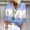 Women's Shirt Blouse  Casual Loose Shirts 3/4 Sleeve Print V Neck Tops T-shirts Tee