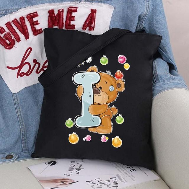 Женская парусиновая сумка-шоппер Harajuku, женская сумка большой вместимости, классическая винтажная сумка на плечо, милая сумка с узором медведя, большая сумка