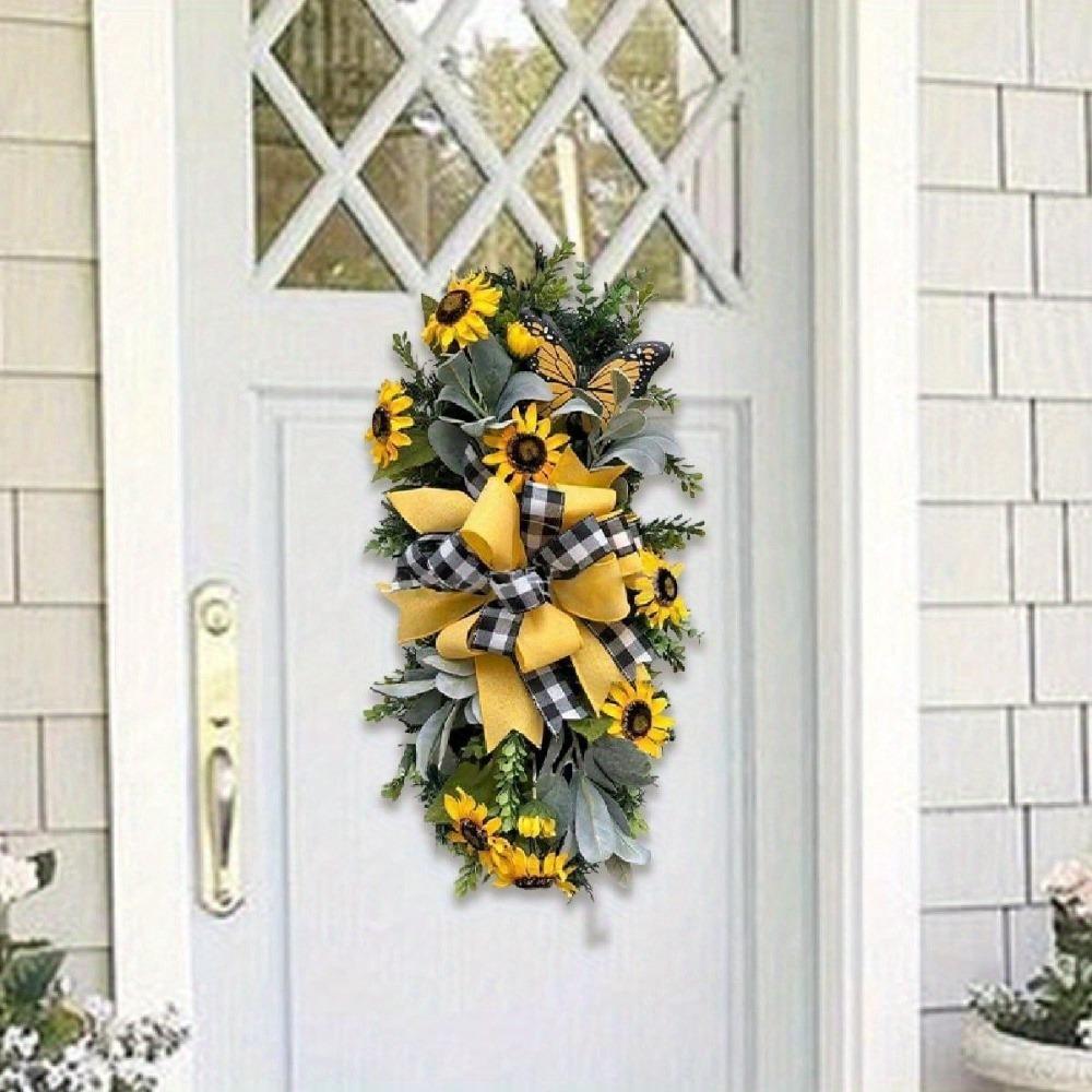 Весенний подсолнух Сваг Подвесной венок на дверь Искусственный венок из подсолнухов Летний каплевидный венок Имитация подсолнуха Подвесной венок Весенний декор