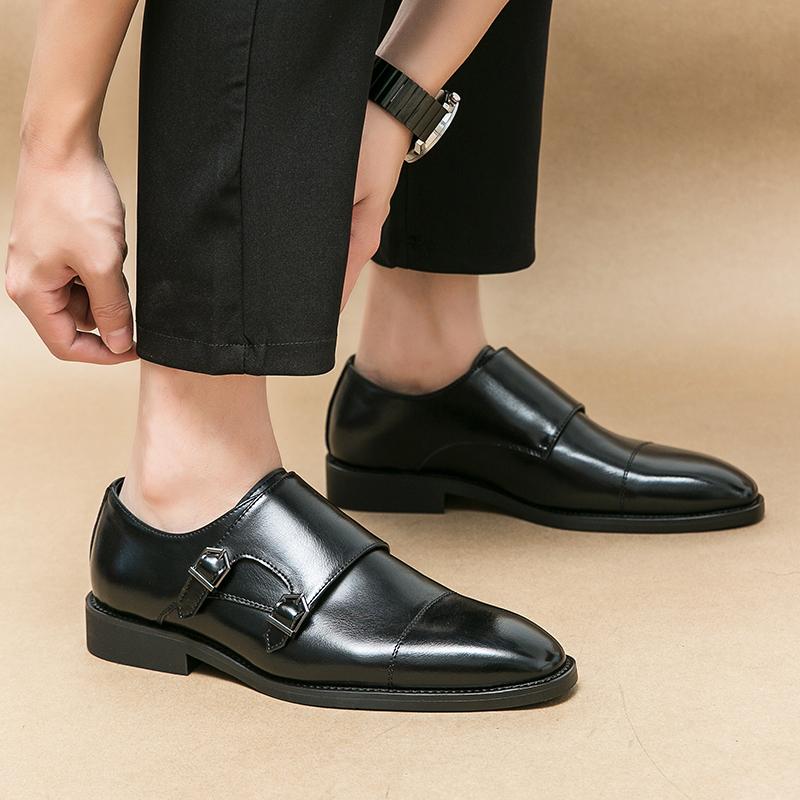 New Men Double Buckle Monk Shoes Brown Black Pu Leather Mengke Shoes Dress Shoes Size 38-45