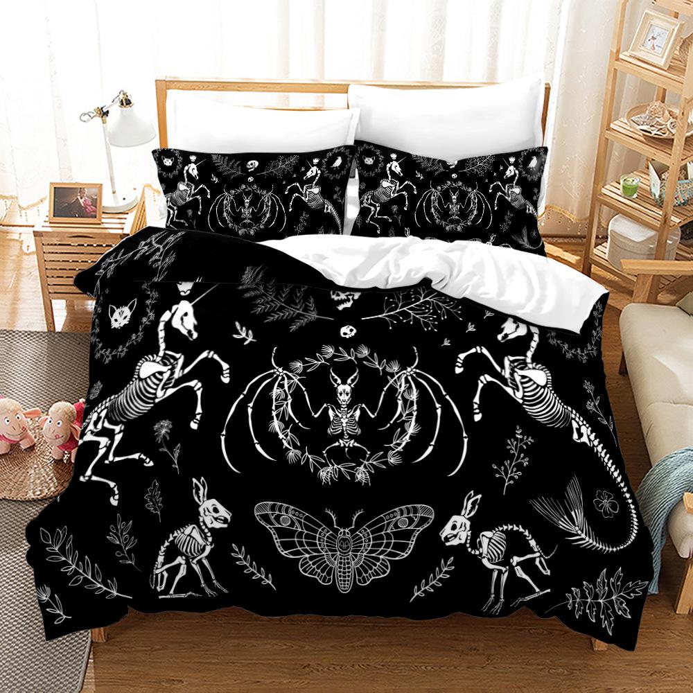 Комплект пододеяльников Death Moth King Queen Size Moon Skull Youth Gothic Insect Print Skeleton Bones Polyester Quilt Cover для детей