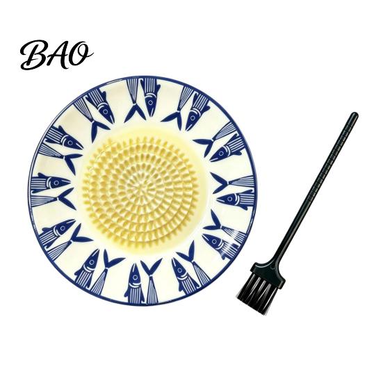 Fresh Fruit Puree Tool Ceramic Garlic Ginger Grater, 2-in-1 Manual Shredder Plate for Kitchen Cooking, Flat Efficient Spice Mincing Base Easy-Clean