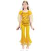Детские индийские костюмы для танца живота для девочек, укороченный топ со штанами, головной убор, платок и набедренный шарф, комплект для Хэллоуина, косплея