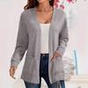 Autumn Winter Tops Fashion Solid Color Pocket Thin Knitted Women's Buttonless Cardigan