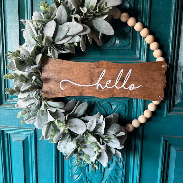 Wreath Welcome Door With Flower And Wooden Beads For Garden Wall Decor Art