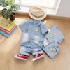 Boys Clothing Sets Summer Cartoon Deer Print Children Denim Short Sleeve Shirt And Shorts Two Piece Casual Outfit For Kids